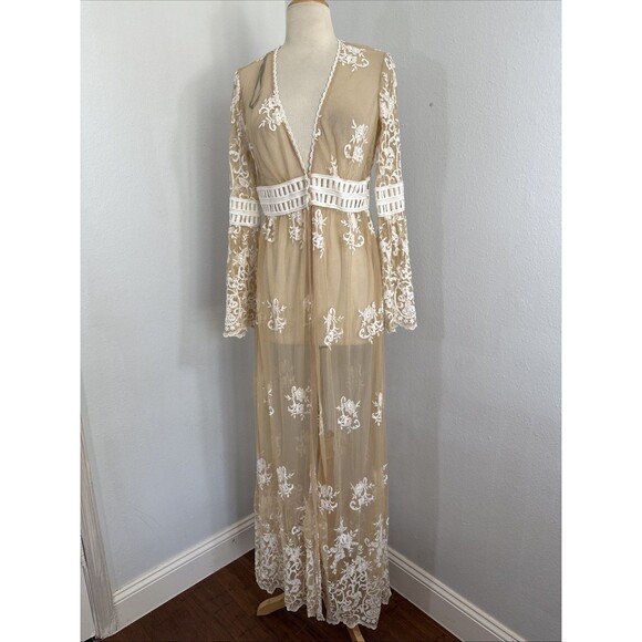 Forever 21 Duster Kimono Womens Small Nude Lace Topper Swim Beach Cover Up‎ - Picture 1 of 13